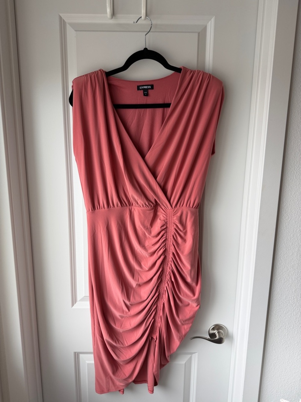 Express Pink Ruched Wrap-Style Midi Dress